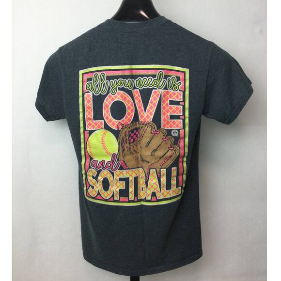 Girlie Girl Originals Tops - Girlie girl originals All You Need is Love and Softball Glittery T shirt